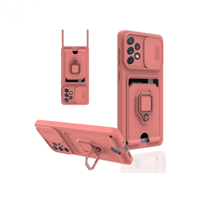 Samsung Galaxy A33 5g Kılıf Zuma Kartvizitli Yüzüklü Silikon - Pembe