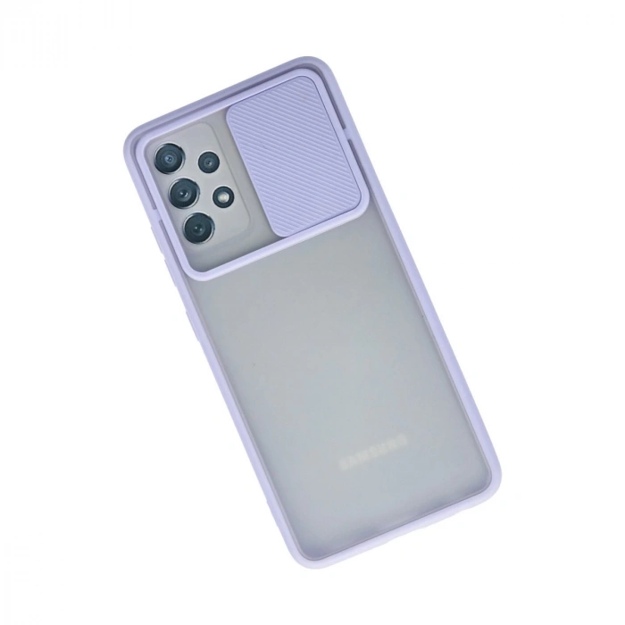 Samsung Galaxy A52 Kılıf Palm Buzlu Kamera Sürgülü Silikon - Lila