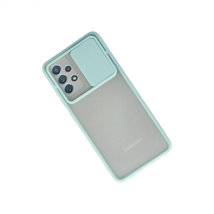 Samsung Galaxy A52 Kılıf Palm Buzlu Kamera Sürgülü Silikon - Turkuaz