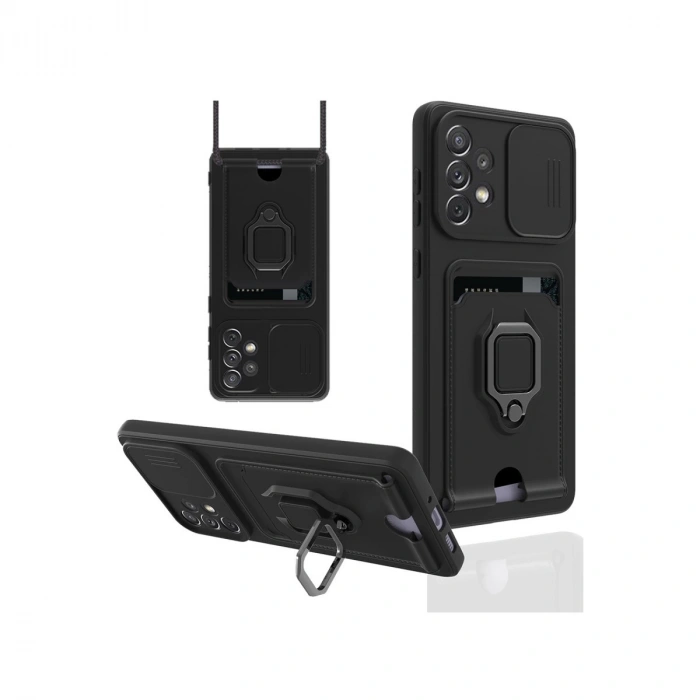 Samsung Galaxy A53 5g Kılıf Zuma Kartvizitli Yüzüklü Silikon - Siyah