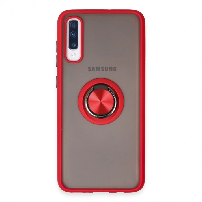 Samsung Galaxy A70 Kılıf Montreal Yüzüklü Silikon Kapak - Kırmızı