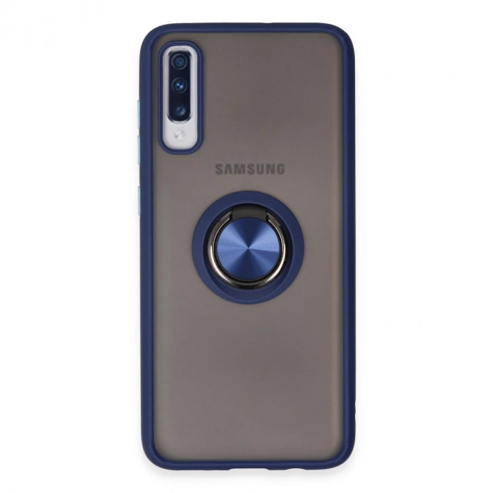 Samsung Galaxy A70 Kılıf Montreal Yüzüklü Silikon Kapak - Lacivert