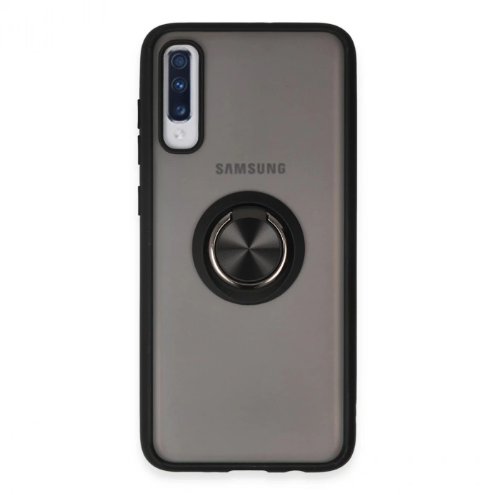 Samsung Galaxy A70 Kılıf Montreal Yüzüklü Silikon Kapak - Siyah