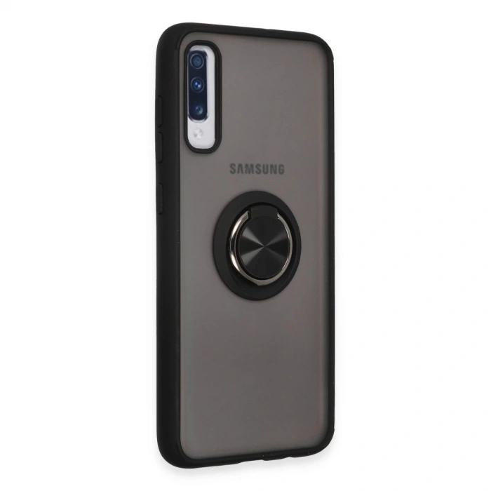 Samsung Galaxy A70 Kılıf Montreal Yüzüklü Silikon Kapak - Siyah