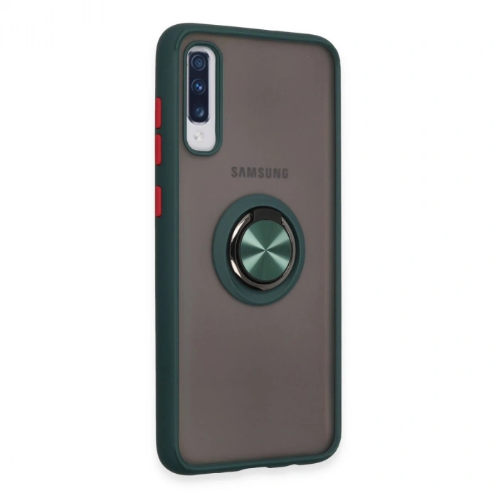 Samsung Galaxy A70 Kılıf Montreal Yüzüklü Silikon Kapak - Yeşil