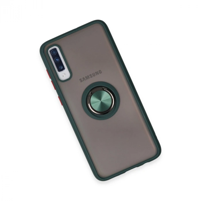 Samsung Galaxy A70 Kılıf Montreal Yüzüklü Silikon Kapak - Yeşil