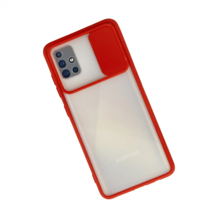Samsung Galaxy A71 Kılıf Palm Buzlu Kamera Sürgülü Silikon - Kırmızı