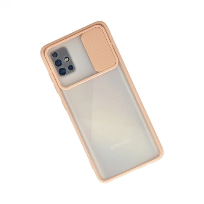 Samsung Galaxy A71 Kılıf Palm Buzlu Kamera Sürgülü Silikon - Pembe