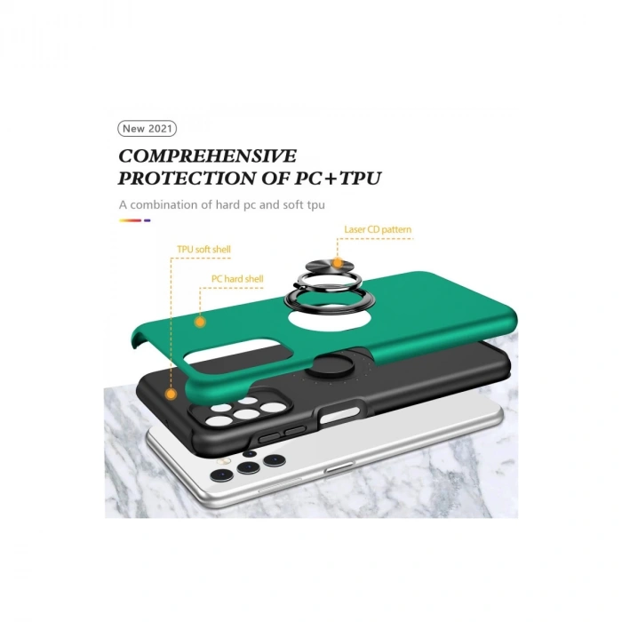 Samsung Galaxy A72 Kılıf Elit Yüzüklü Kapak - Yeşil
