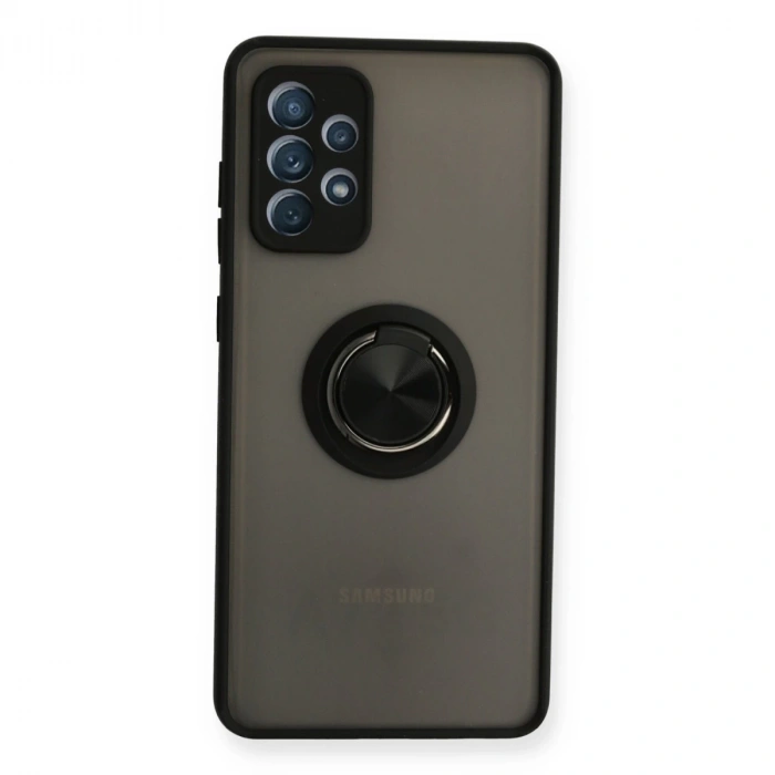 Samsung Galaxy A72 Kılıf Montreal Yüzüklü Silikon Kapak - Siyah