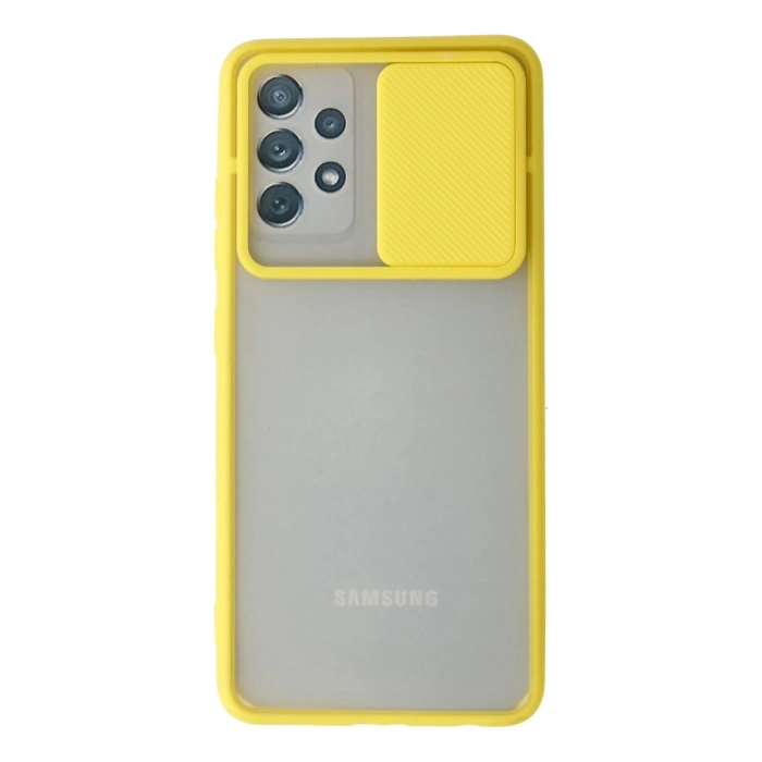 Samsung Galaxy A72 Kılıf Palm Buzlu Kamera Sürgülü Silikon - Sarı