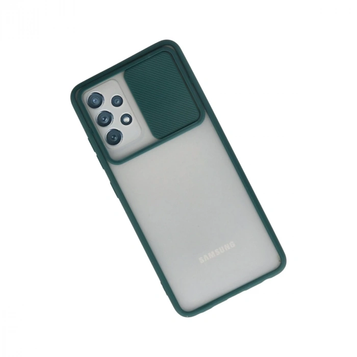 Samsung Galaxy A72 Kılıf Palm Buzlu Kamera Sürgülü Silikon - Yeşil