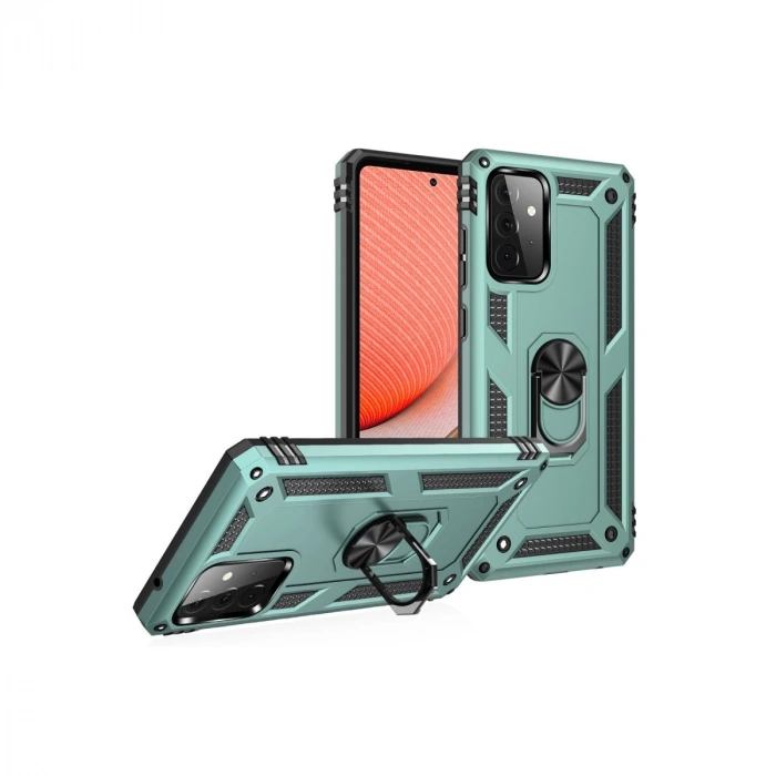 Samsung Galaxy A72 Kılıf Sofya Yüzüklü Silikon Kapak - Yeşil