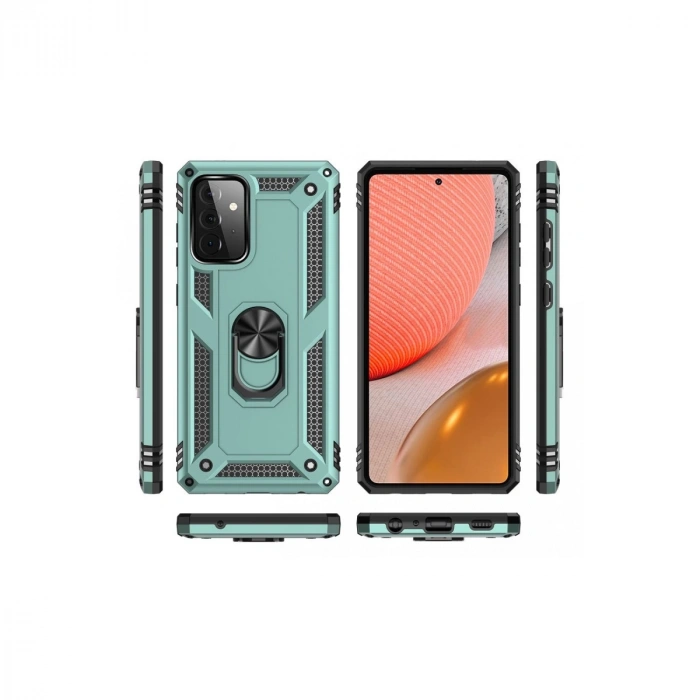 Samsung Galaxy A72 Kılıf Sofya Yüzüklü Silikon Kapak - Yeşil