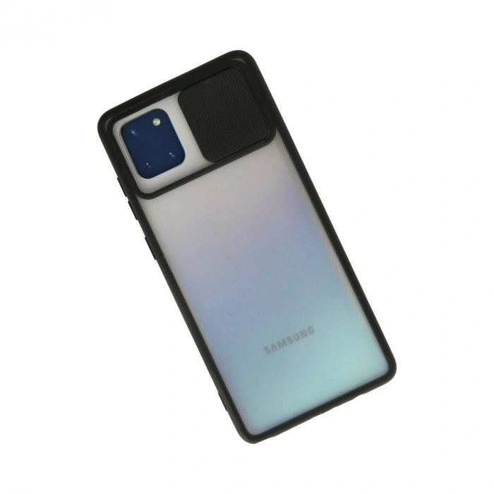 Samsung Galaxy A81 / Note 10 Lite Kılıf Palm Buzlu Kamera Sürgülü Silikon - Siyah
