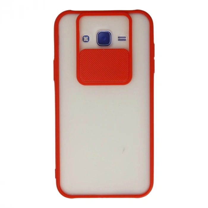 Samsung Galaxy J7 Kılıf Palm Buzlu Kamera Sürgülü Silikon - Kırmızı