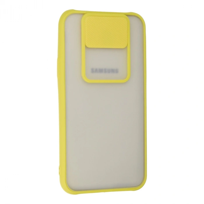 Samsung Galaxy J7 Kılıf Palm Buzlu Kamera Sürgülü Silikon - Sarı