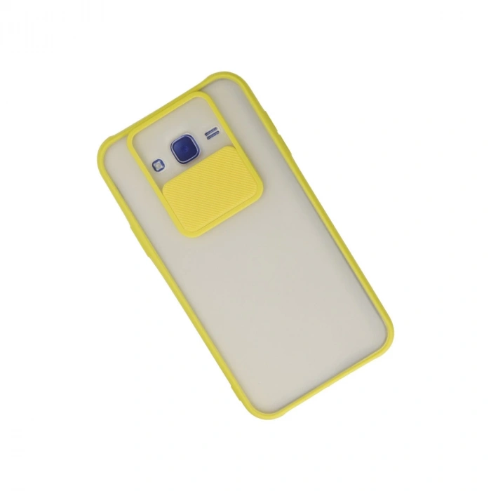 Samsung Galaxy J7 Kılıf Palm Buzlu Kamera Sürgülü Silikon - Sarı