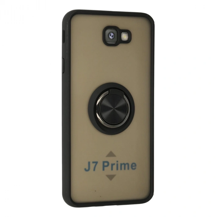 Samsung Galaxy J7 Prime Kılıf Montreal Yüzüklü Silikon Kapak - Siyah