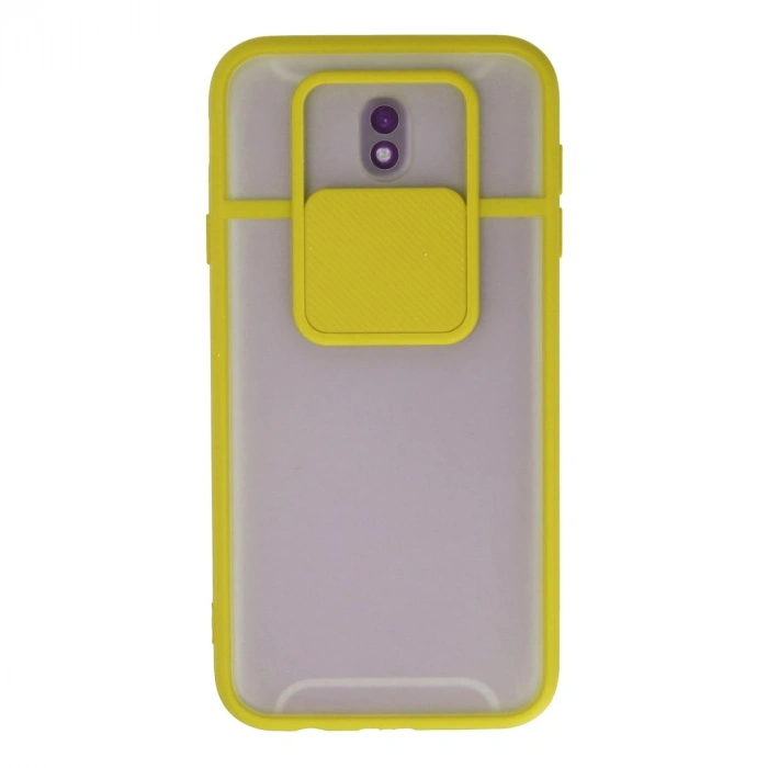Samsung Galaxy J7 Pro / J730 Kılıf Palm Buzlu Kamera Sürgülü Silikon - Sarı