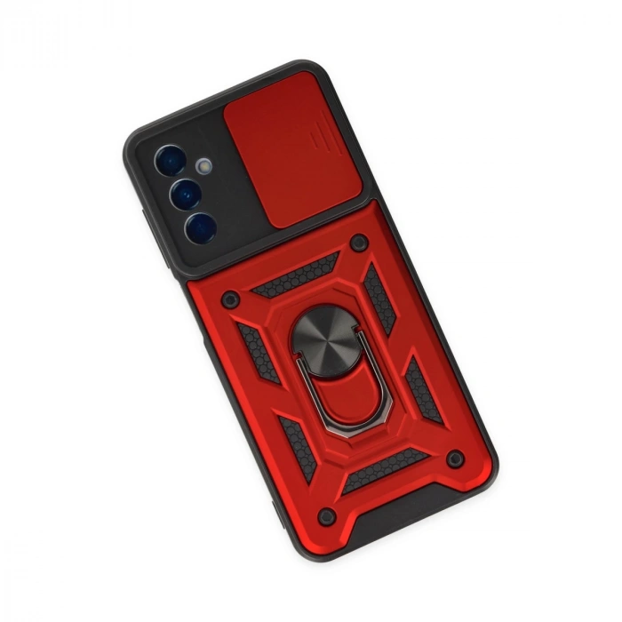 Samsung Galaxy M13 Kılıf Pars Lens Yüzüklü Silikon - Kırmızı