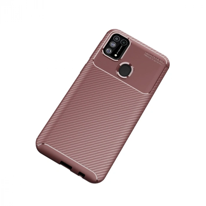 Samsung Galaxy M31 Kılıf Auto Focus Karbon Kapak - Kahverengi