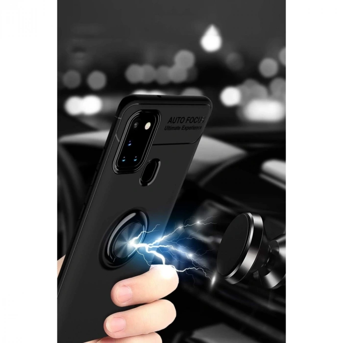 Samsung Galaxy M31 Kılıf Range Yüzüklü Silikon - Siyah-gold