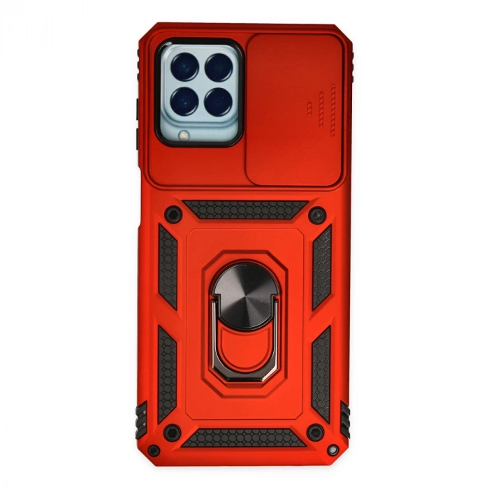 Samsung Galaxy M33 Kılıf Pars Lens Yüzüklü Silikon - Kırmızı