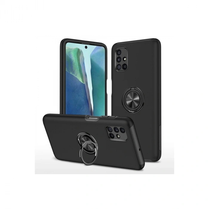 Samsung Galaxy M51 Kılıf Elit Yüzüklü Kapak - Siyah