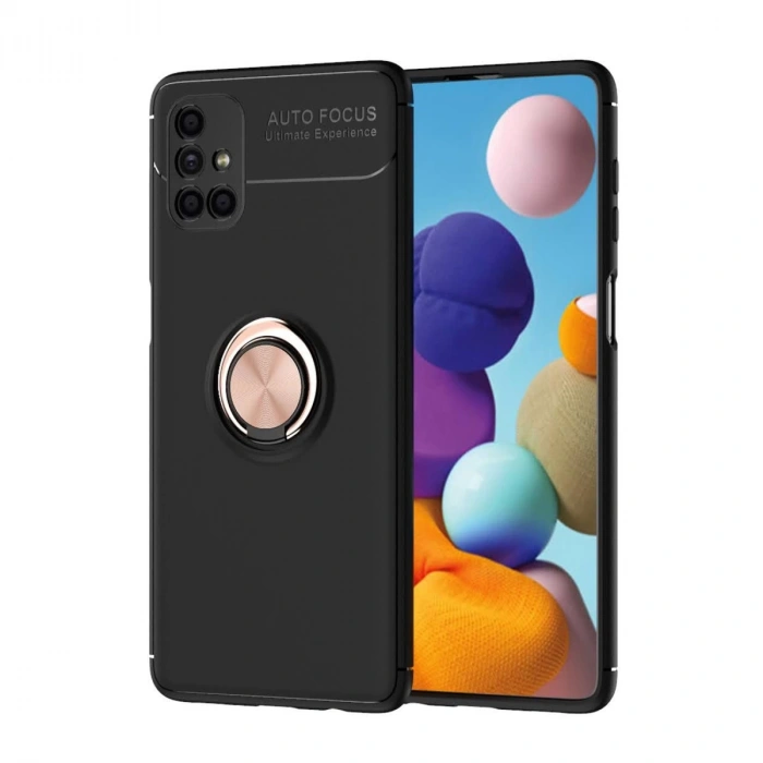 Samsung Galaxy M51 Kılıf Range Yüzüklü Silikon - Siyah-gold