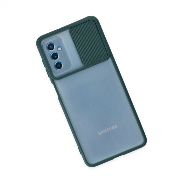 Samsung Galaxy M52 5g Kılıf Palm Buzlu Kamera Sürgülü Silikon - Yeşil