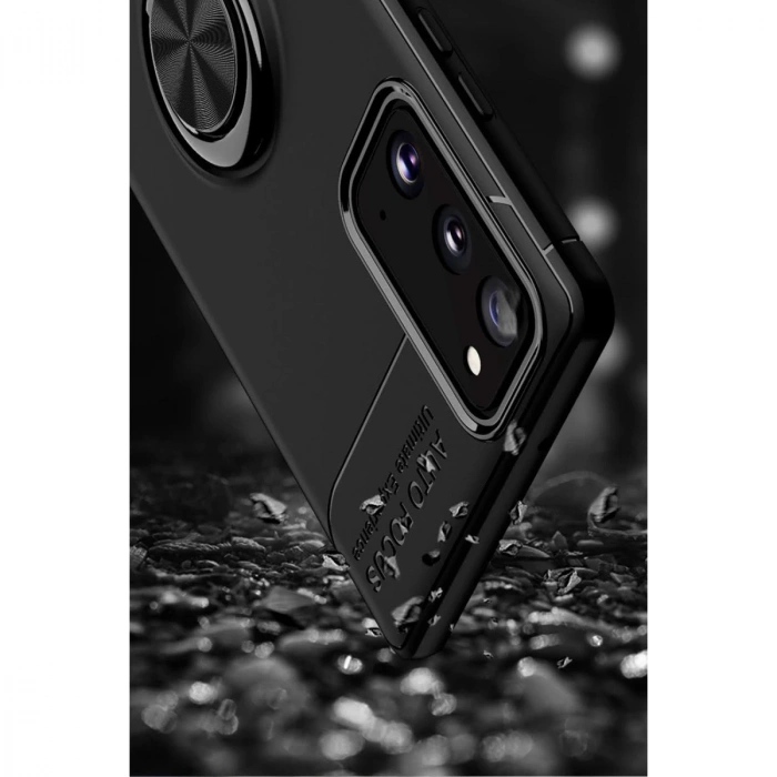 Samsung Galaxy Note 20 Kılıf Range Yüzüklü Silikon - Siyah-gold