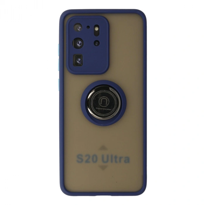 Samsung Galaxy S20 Ultra Kılıf Montreal Yüzüklü Silikon Kapak - Lacivert