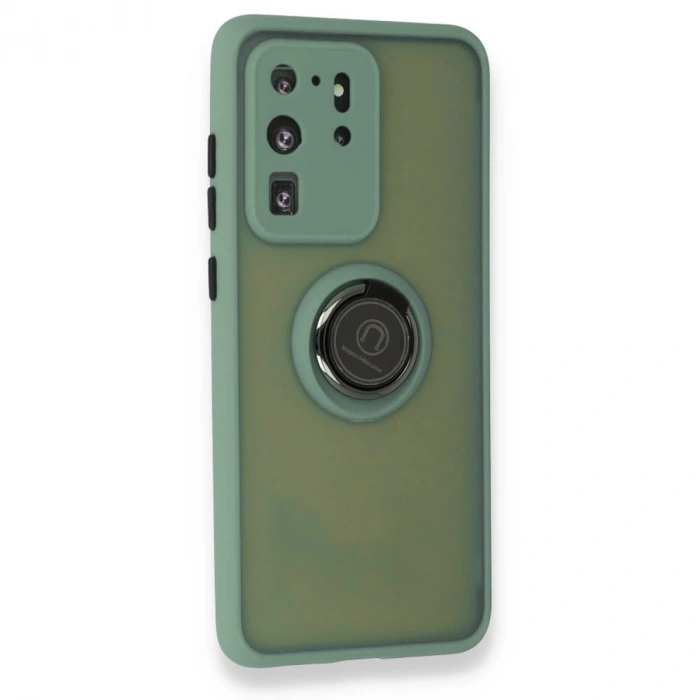 Samsung Galaxy S20 Ultra Kılıf Montreal Yüzüklü Silikon Kapak - Yeşil