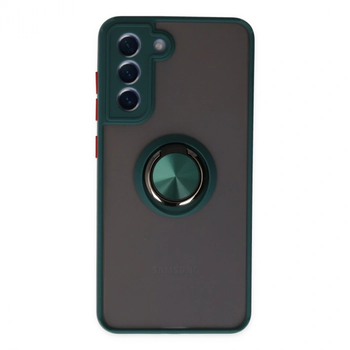 Samsung Galaxy S21 Fe Kılıf Montreal Yüzüklü Silikon Kapak - Yeşil