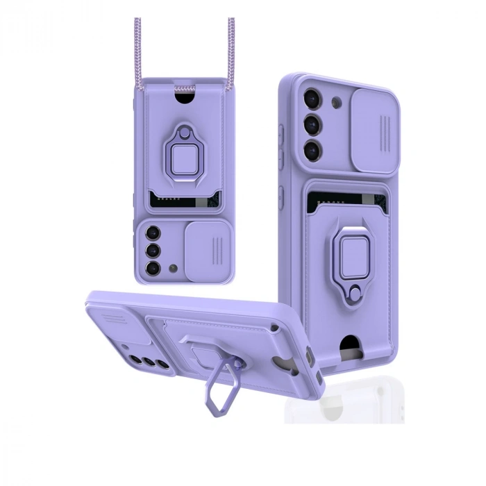 Samsung Galaxy S21 Fe Kılıf Zuma Kartvizitli Yüzüklü Silikon - Lila