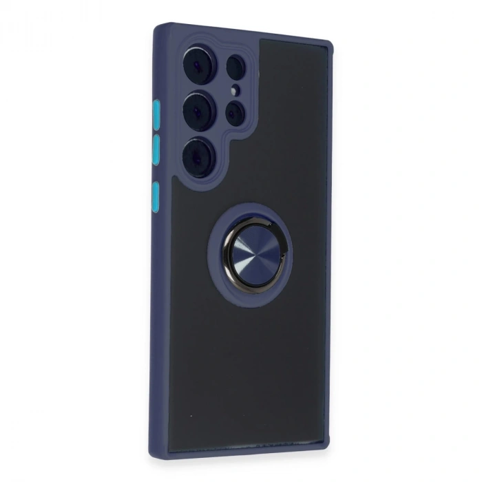 Samsung Galaxy S23 Ultra Kılıf Montreal Yüzüklü Silikon Kapak - Lacivert
