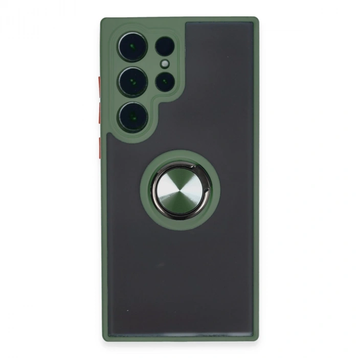 Samsung Galaxy S23 Ultra Kılıf Montreal Yüzüklü Silikon Kapak - Yeşil