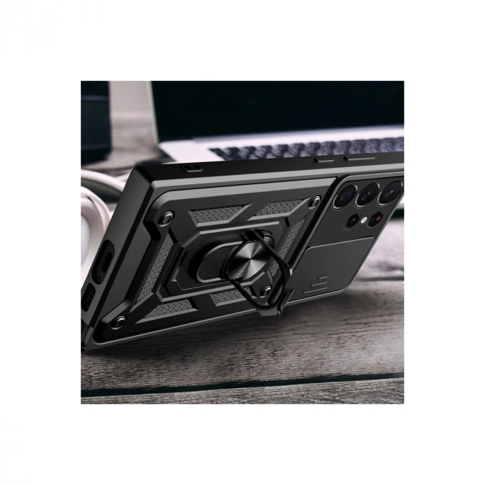 Samsung Galaxy S23 Ultra Kılıf Pars Lens Yüzüklü Silikon - Gold