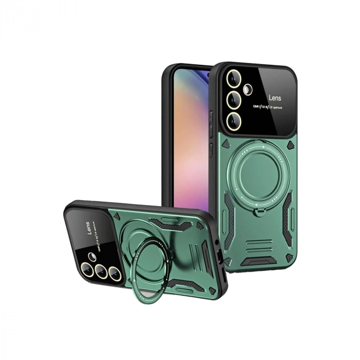 Samsung Galaxy S24 Fe Kılıf Joy Lens Standlı Kapak - Koyu Yeşil