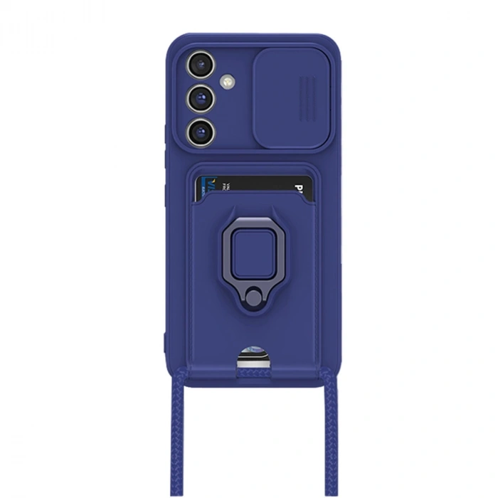 Samsung Galaxy S24 Fe Kılıf Zuma Kartvizitli Yüzüklü Silikon - Lacivert