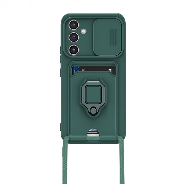 Samsung Galaxy S24 Fe Kılıf Zuma Kartvizitli Yüzüklü Silikon - Yeşil