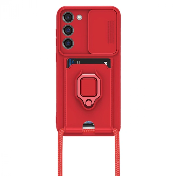 Samsung Galaxy S24 Plus Kılıf Zuma Kartvizitli Yüzüklü Silikon - Kırmızı