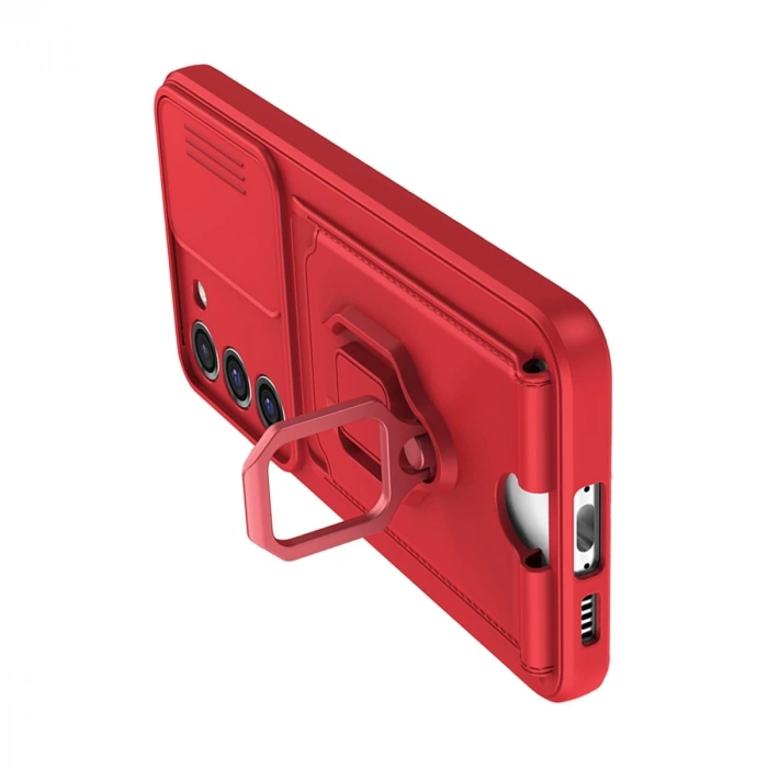 Samsung Galaxy S24 Plus Kılıf Zuma Kartvizitli Yüzüklü Silikon - Kırmızı