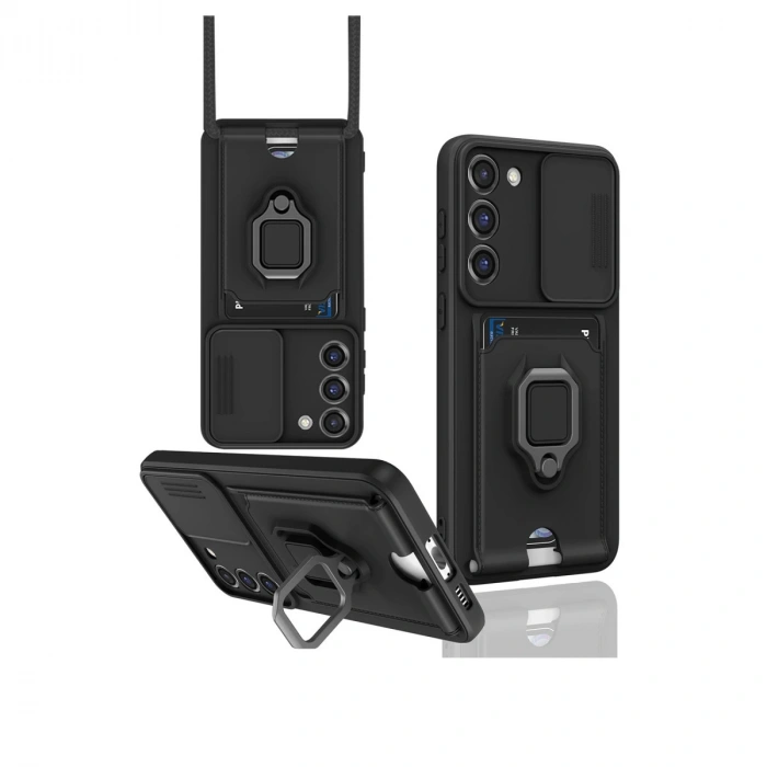 Samsung Galaxy S24 Plus Kılıf Zuma Kartvizitli Yüzüklü Silikon - Siyah