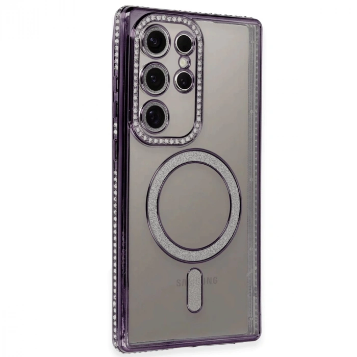 Samsung Galaxy S24 Ultra Kılıf Joke Simli Magneticsafe Kılıf - Derin Mor