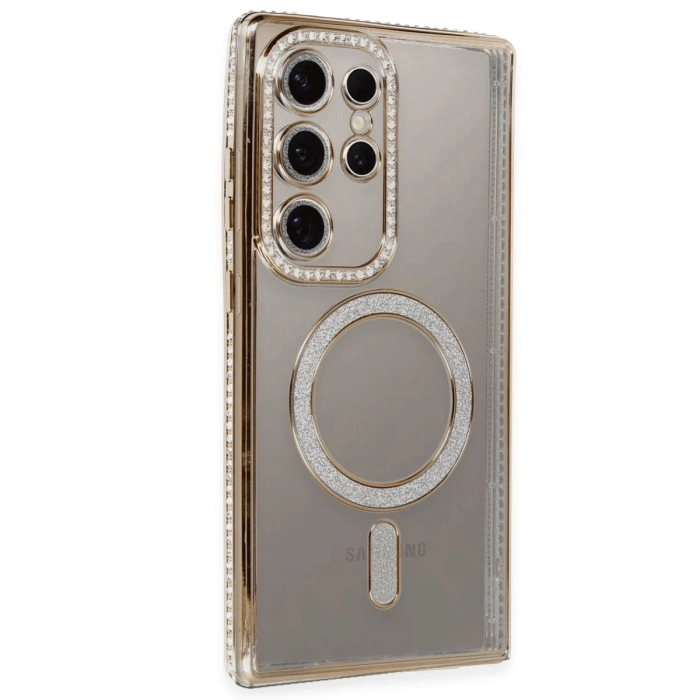 Samsung Galaxy S24 Ultra Kılıf Joke Simli Magneticsafe Kılıf - Gold