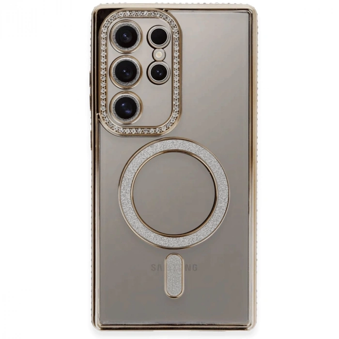 Samsung Galaxy S24 Ultra Kılıf Joke Simli Magneticsafe Kılıf - Gold