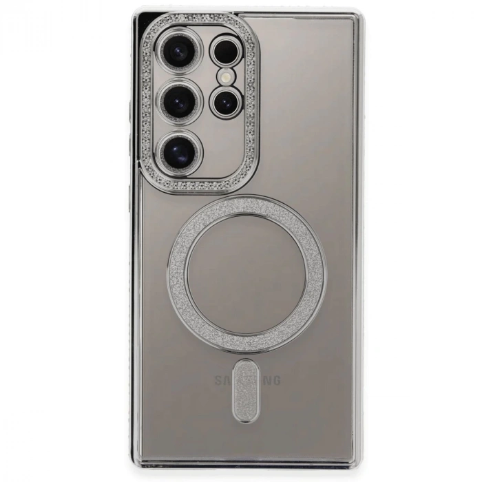 Samsung Galaxy S24 Ultra Kılıf Joke Simli Magneticsafe Kılıf - Gümüş