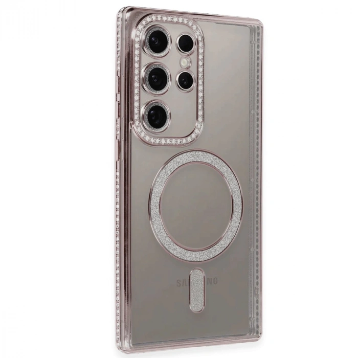 Samsung Galaxy S24 Ultra Kılıf Joke Simli Magneticsafe Kılıf - Pembe